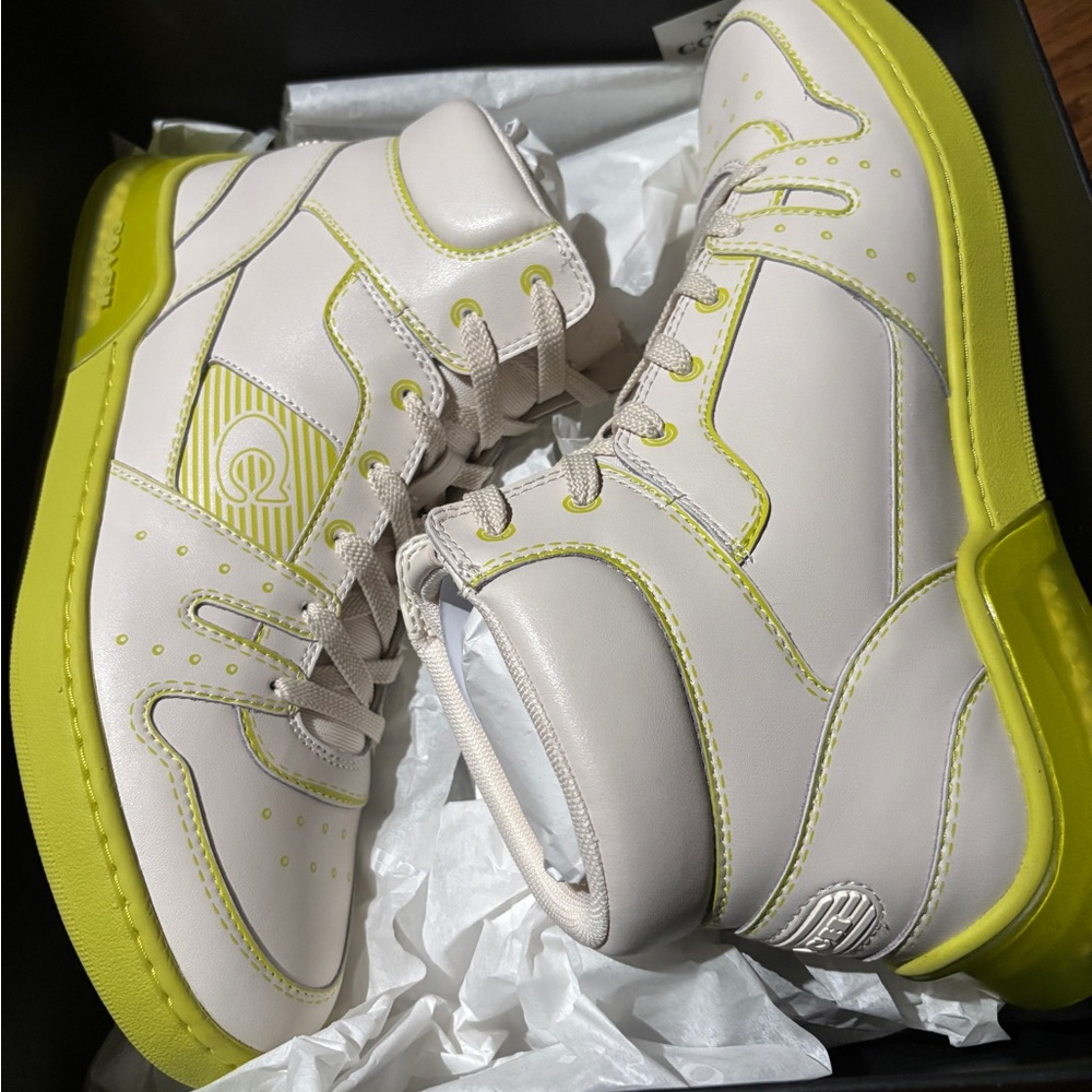 Coach White and Yellow High-Top Sneakers